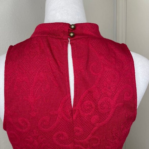 Francesca's Collections Red Eyelet Flowers A-Line Fit & Flare Sleeveless Dress - Picture 4 of 6